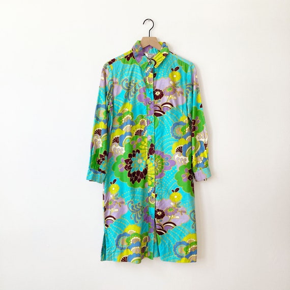 1960's Psychedelic Print Shirt Dress, 1960's Shirt