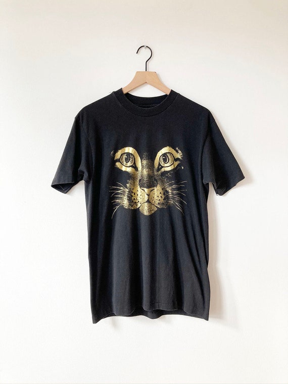 Amazing Vintage 1990's Metallic Gold Cat T-Shirt,