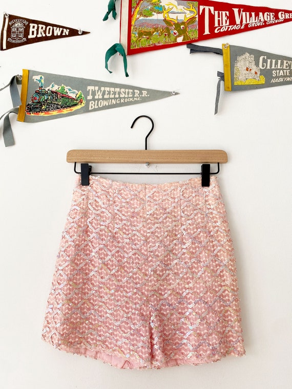 Pink 1960s Sequin Shorts, Hot Pants, Small, Disco