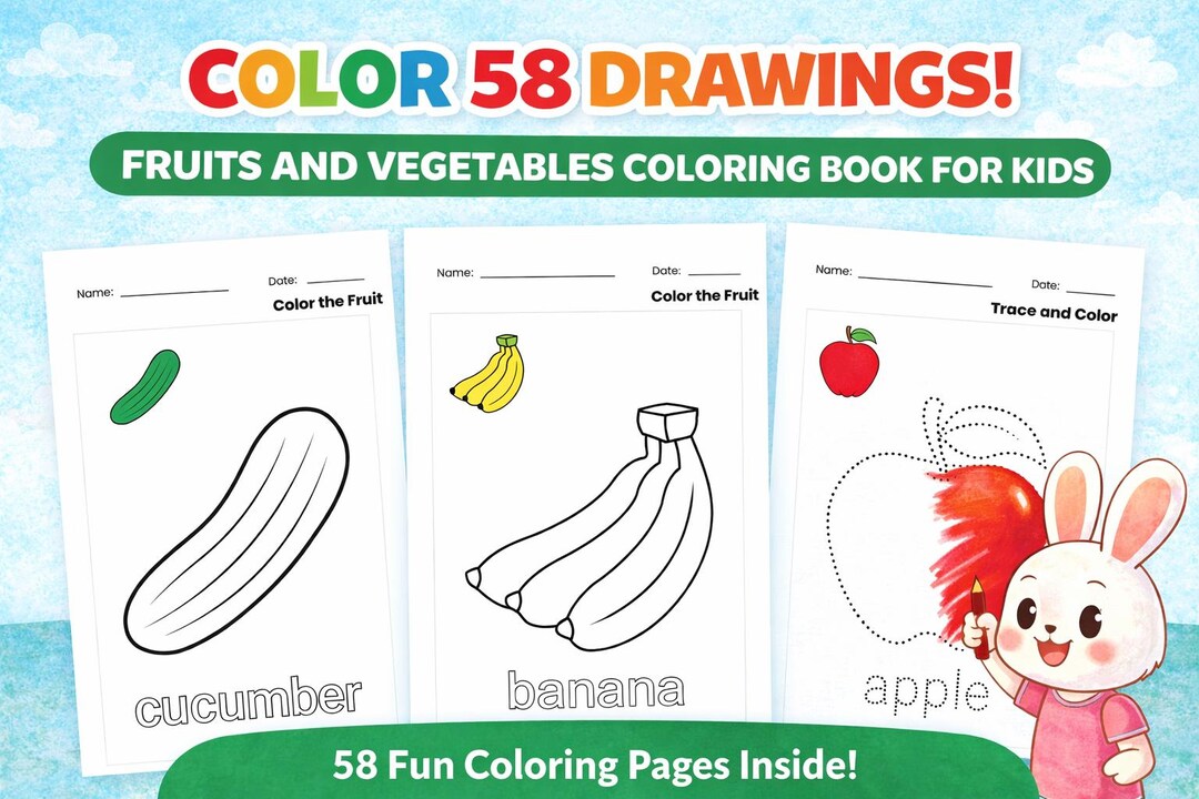 Fruits and Vegetables Coloring Book for Kids | Trace, Color 58 Pages ...