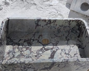 Handcrafted Marble Farmhouse Sink – Single Bowl, Natural Stone Kitchen Basin