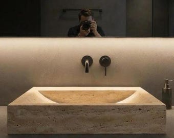 Handcrafted Travertine Sink – AMSK250004