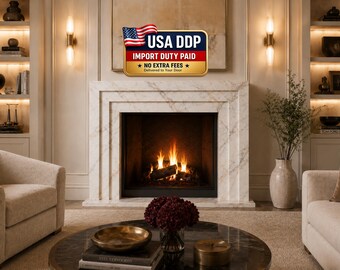 Calacatta Gold Marble Fireplace Mantel Surround, Handmade Natural Stone Frame (USA DDP)