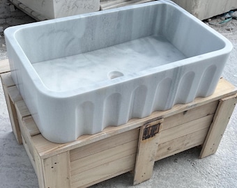 Handcrafted Single Marble Kitchen Sink AMKC250002-1 - 76×46×20cm (30"×18"×8in)