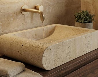 Handcrafted Oval Travertine Sink – AMSK250005