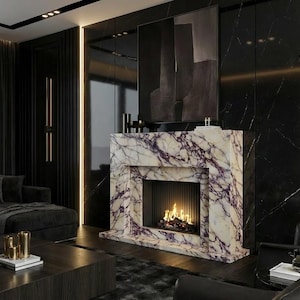 Calacatta Viola Marble Fireplace Mantel Surround, Handmade Luxury (USA DDP) image 4
