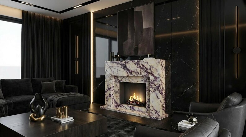 Calacatta Viola Marble Fireplace Mantel Surround, Handmade Luxury (USA DDP) image 4