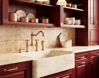 Handcrafted Luxury Farmhouse Single Marble Kitchen Sink - AMKC250003