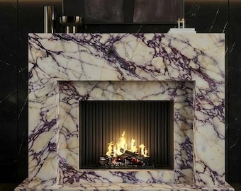 Handcrafted Luxury Calacatta Viola Marble Fireplace Mantel – AMFP250003