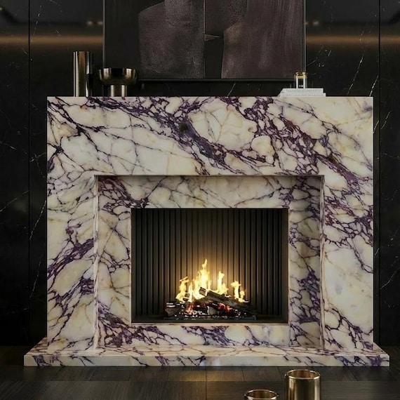 Calacatta Viola Red Marble Fireplace Mantel Surround, Solid Stone Fireplace Frame, Handmade Mantel With Optional Hearth