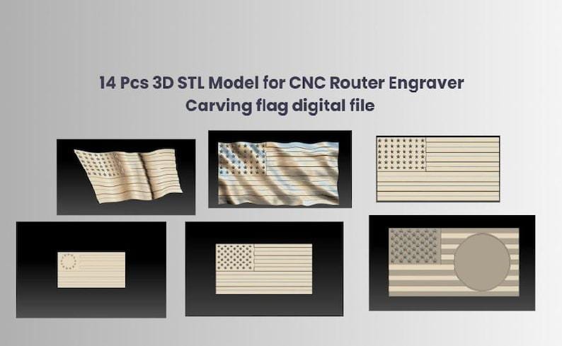 3D STL models for CNC - 14 Set USA FLags - 14 stl files with hi details