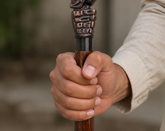 Style Crow Raven Skull Head Walking Cane — Handmade Wooden Witch Stick 36 inch Brown/ Antique Black