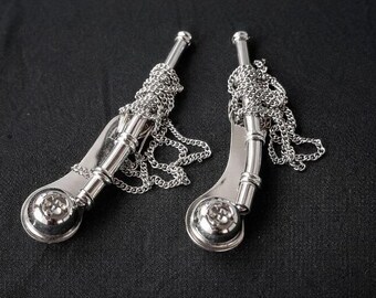 Solid Brass and Copper Boatswain’s Whistles with chain, Nautical Bosun Call Pipe, Maritime Collectible Gift Set of 2