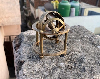Brass Armillary Sphere  Vintage Celestial Desk Décor, 4-Inch