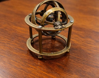 Brass Armillary Sphere – Vintage Celestial Globe, Astronomy Decor (4 Inch)