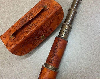 Brass Telescope, Leather Case, Vintage Nautical Spyglass, 16 Inch