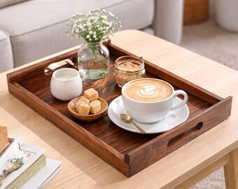 Handmade Wooden Serving Tray with Handles Rustic Coffee Table Tray Farmhouse Breakfast & Home Décor Tray"