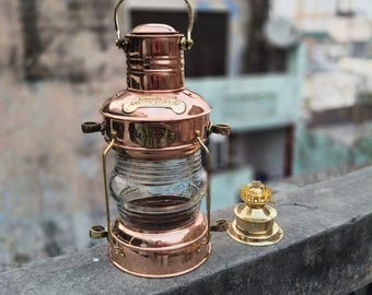 Vintage Style Copper Nautical Lantern, Maritime Ship Lamp, Coastal Home Decor