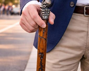 Antique  Raven Skull Walking Cane Gentleman Walking Stick, Grandfather Travel Gift 36 Inch