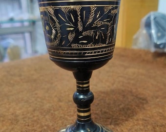 Black Gold Goblet, Ornate Metal Drinking Glass, Handmade Decorative Chalice Cup 6 Inch