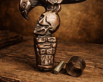Antique Raven Skull Cane Handle – Vintage Bronze Walking Stick Topper (11 CM)