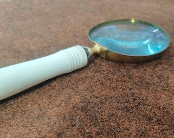 Vintage Brass Magnifying Glass: Chess Handle, 5x Magnifier 8 Inch