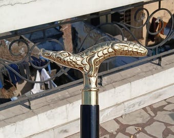 Bastón de madera de palisandro indio con mango de latón macizo, estilo vintage.