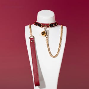 Bondage Collar Cowhide with Chain, Custom Submissive Necklace, Leather Bondage Collar and Leash,Cosplay Gifts For Her