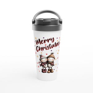 Vit resemugg i rostfritt stål (45 cl) God Jul-mugg i rostfritt stål