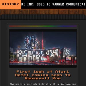 Puede incluir: Captura de pantalla de una aplicaci&oacute;n de noticias en un tel&eacute;fono m&oacute;vil. La aplicaci&oacute;n muestra el titular "RIG 77 News" y una imagen del Hotel Atari, con el texto "First look at Atari Hotel coming soon to Roosevelt Row."
