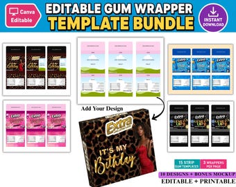 15 Strip Extra Gum Wrapper Template Graduation Party Printable Gum Wrapper Editable Party Favor Template Printable Gum Box Candy Gum Wrapper