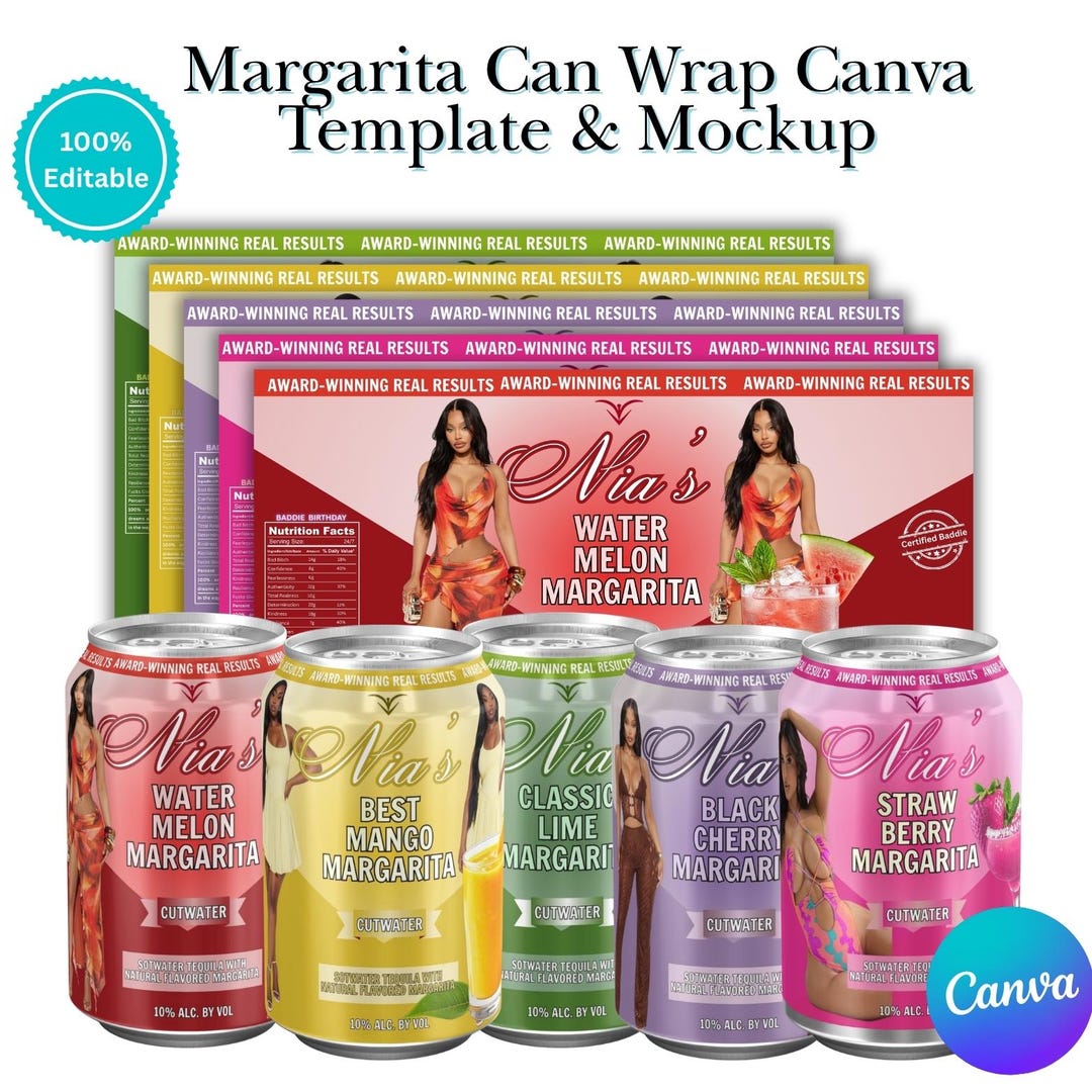 Editable Cutwater Can Label Template Canva Custom Margarita Can Wrap ...