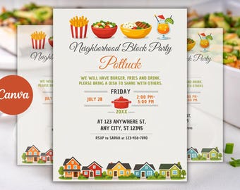 Neighborhood Block Party Potluck Invitation Template (Digital Download)