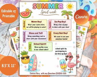 Summer Spirit Week Itinerary | Editable Camp & Daycare Schedule (Digital Download)