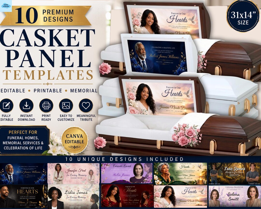 Casket Panel Template Bundle | 10 Funeral Casket Panel Designs | 31x14 ...