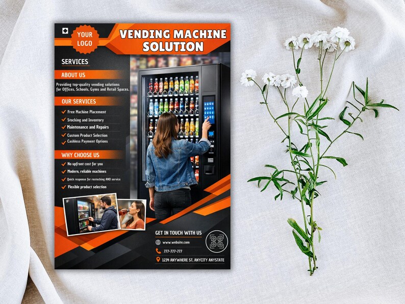 Vending Machine Pamplet Vending Machine Business Brochure Template: Customizable Canva Flyer ...