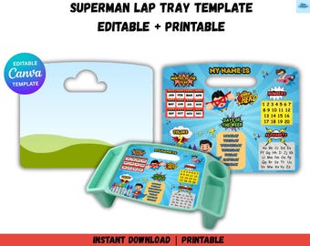 Superhero Lap Tray Template Canva Editable | Kids Learning Tray Insert | Lap Desk Design | Educational Activity Tray | Instant Download