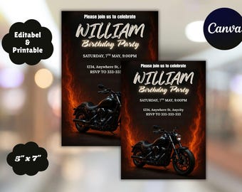 Motorcycle Birthday Invitation Template: Editable Bike Party Invite (5x7 Inches, Digital Download)