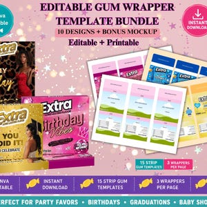 Extra Gum Wrapper Template Graduation Favors, Custom Labels, Editable Canva Template, adult party favors, bachelor party, Thank You Stickers