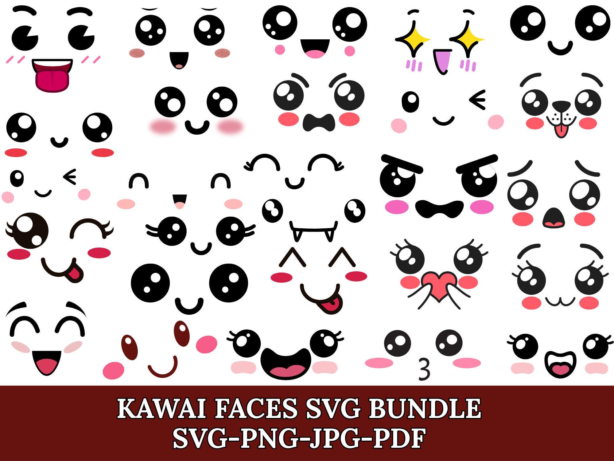 Kawaii Faces Bundles Svg | Cartoon Faces Clipart | Emoticons Cut File ...