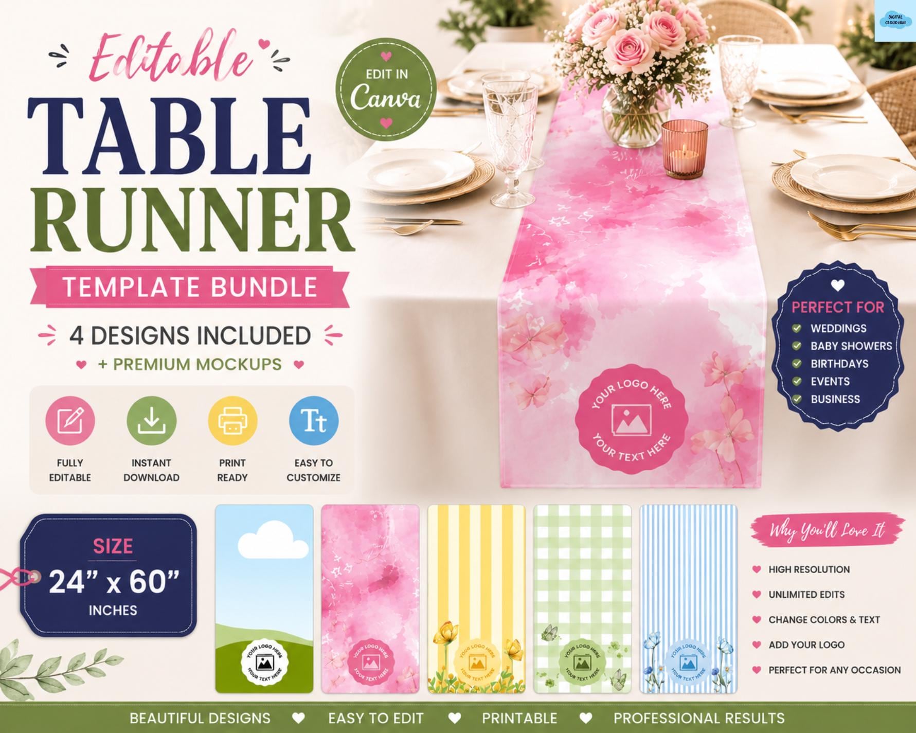 Editable Table Runner Template | Canva Table Runner Design | Printable ...