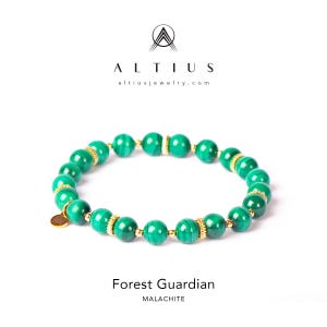 Forest Guardian - Malachite Bracelet | Natural Green Stone Jewelry | Healing Crystal Bracelet | Gold Accents