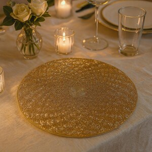 SET OF 2 Luxury Gold Beaded Placemat – Handmade Round Charger for Elegant Table Setting