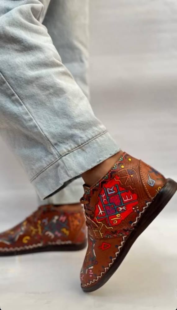 Handmade Boho Leather Shoes Featuring Moroccan Berber Gift