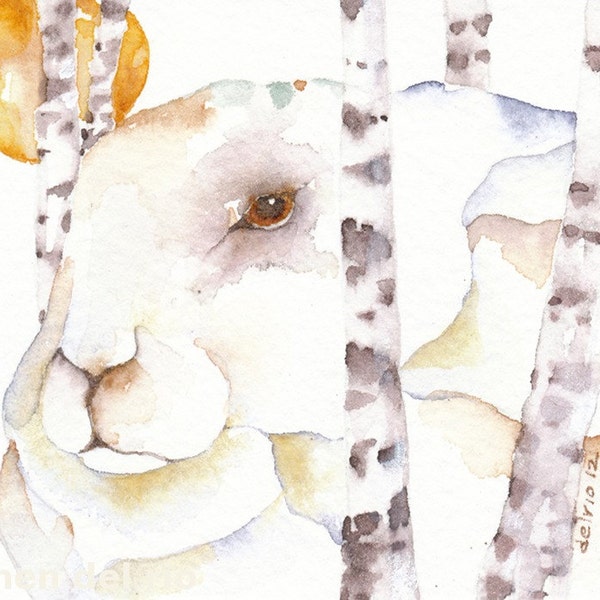 Winter Sun - RABBIT watercolor ACEO giclee PRINT arctic hare totem spirit animal - Free Shipping