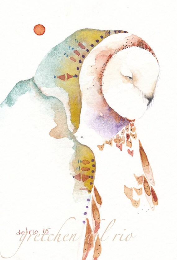 Barn Owl Totem Aceo Watercolor Print Spirit Animal Etsy