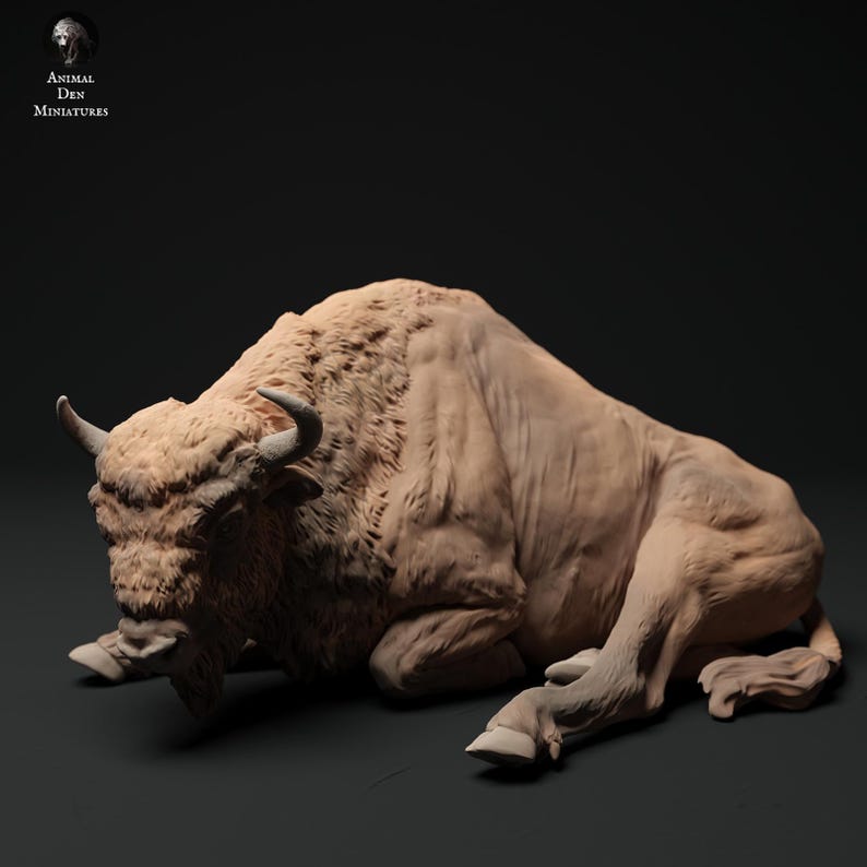 Miniature Bison Ranch European Bison Cow Lying – 3D Printed Model - Unpainted - Animals ...