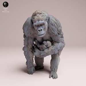 Östlig låglandsgorillahona och spädbarn – 3D-utskriven modell – Omålad – Djurminiatyrer – Resin