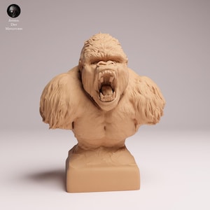 Byst av aggressiv östlig låglandsgorilla - Silverback – 3D-utskriven modell - Omålad - Djurminiatyrer - Resin
