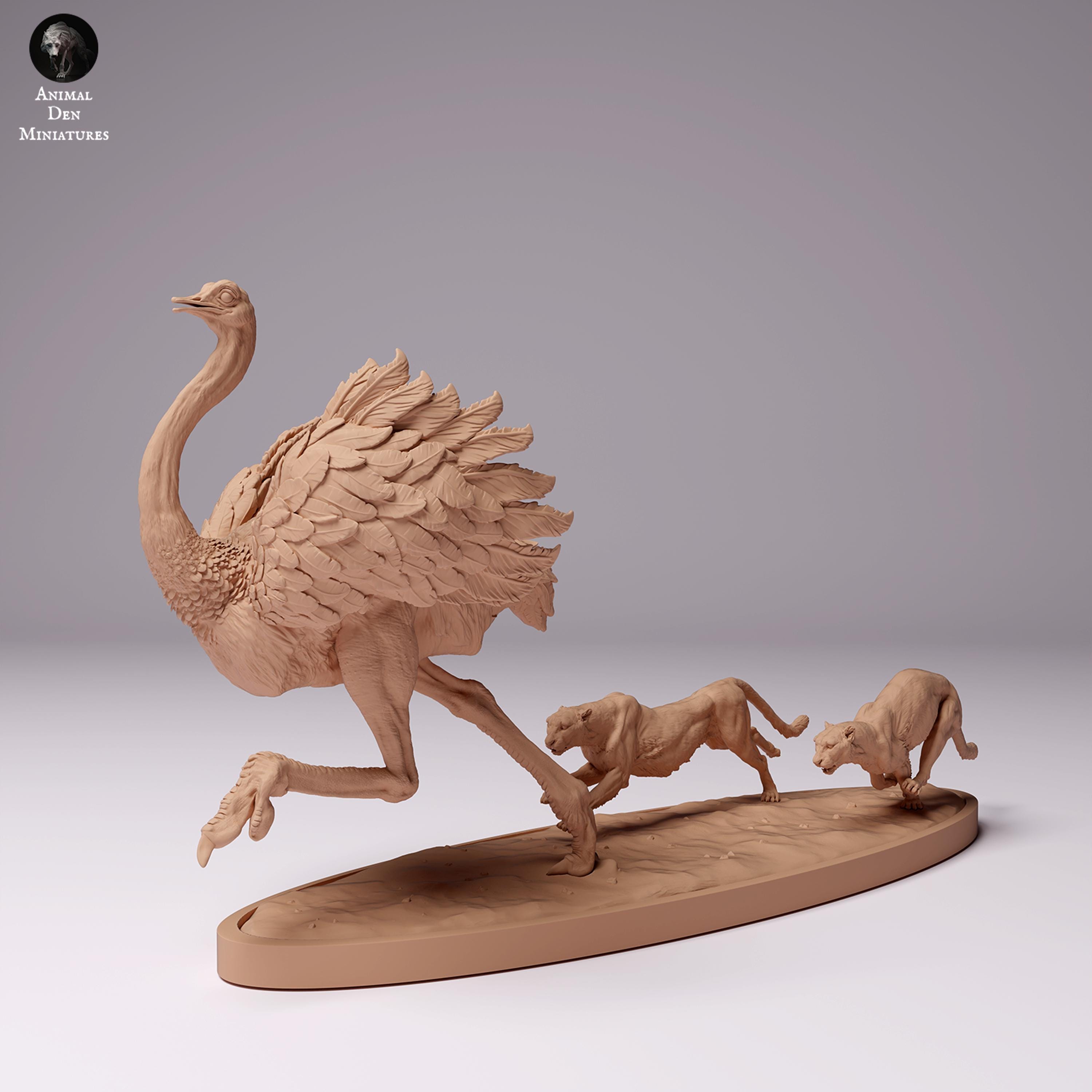 アフリカのダチョウを狩るチーター - 3Dプリントモデル - 未塗装